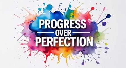 progress over perfection word lettering on night sky with  fireworks background motivation inspiration quote saying