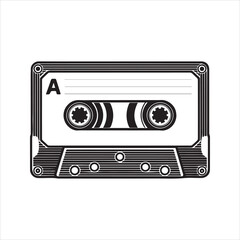 Retro Cassette Tape Silhouette Vector Icon Old Audio Music Media
