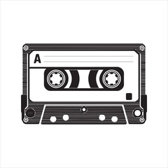 Retro Cassette Tape Silhouette Vector Icon Old Audio Music Media