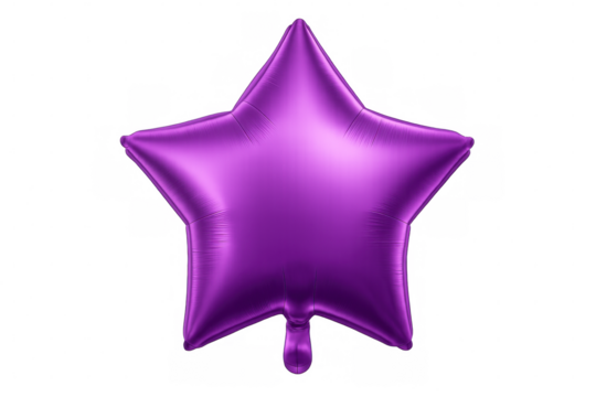 Shiny purple star shaped balloon floating with transparent background, perfect for party invitations, greetings, and celebrations - Powered by Adobe