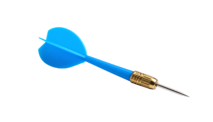 A close-up of a blue dart ready for play.
