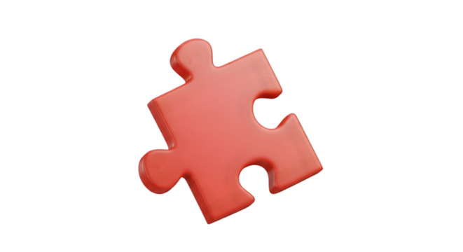 Single Red Puzzle Piece on Transparent Background - Problem Solving Concept