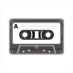 Retro Cassette Tape Silhouette Vector Icon Old Audio Music Media