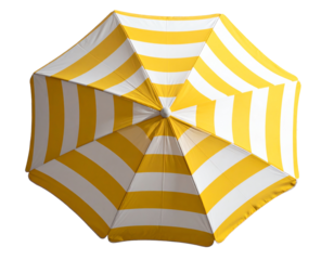 Bright yellow and white striped umbrella.