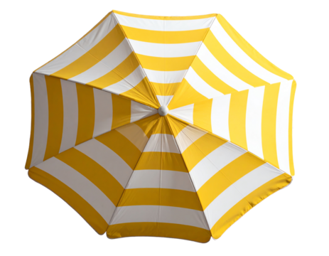 Bright yellow and white striped umbrella.