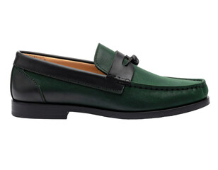 Elegant green leather loafers for modern style.
