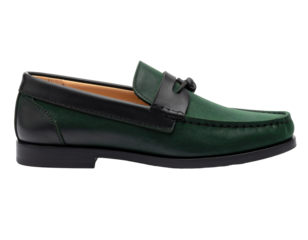 Elegant green leather loafers for modern style.