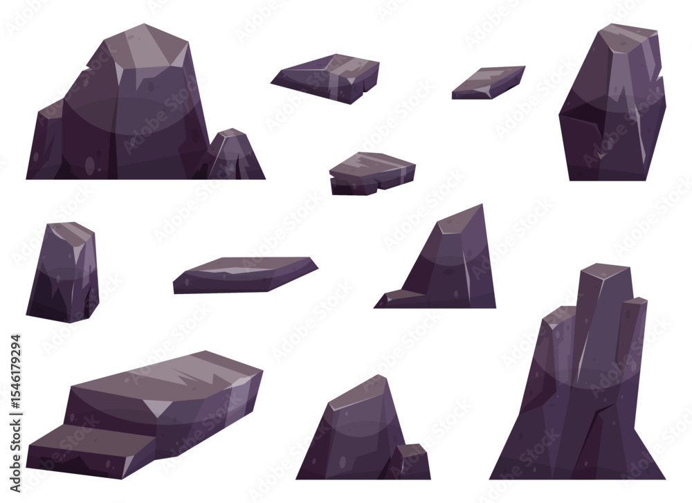 Poster this image features a group of illustrations showing rocks of different shapes and sizes. the rocks 