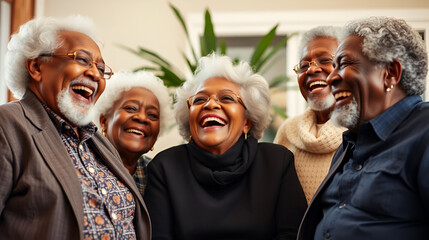 Elderly Joy - A group of senior Black Americans sharing joyful moments.