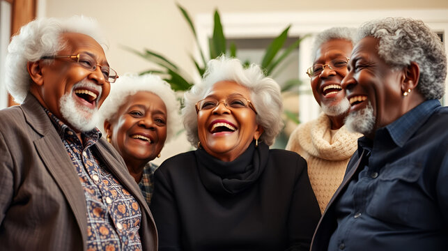 Elderly Joy - A group of senior Black Americans sharing joyful moments.