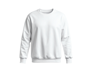 Plain white sweatshirt on a transparent background.