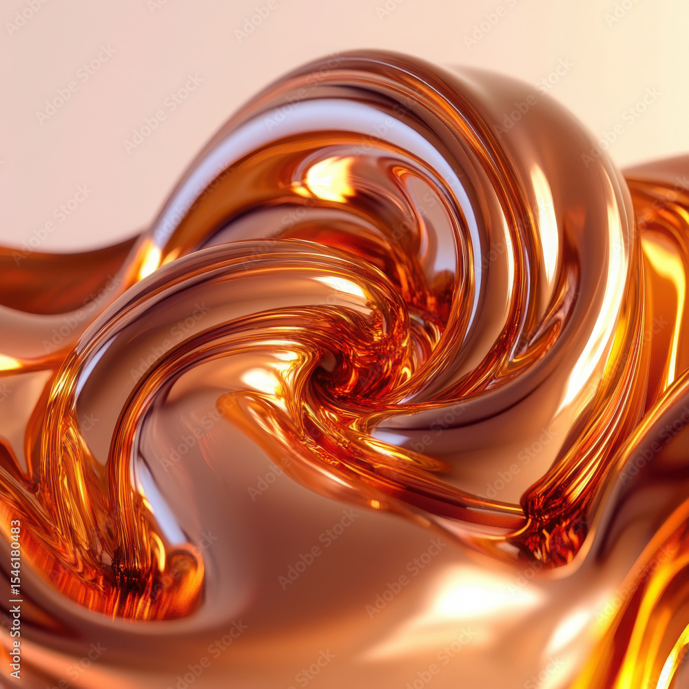 Poster abstract 3d fluid art background with dynamic flowing shapes. golden, copper and bronze reflections 
