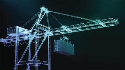 Digital Illustration Large Crane Lifting Shipping Container