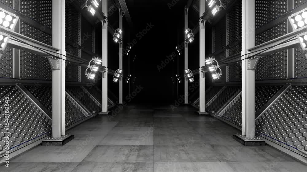 Poster sci-fi tunnel, journey into empty white space - suitable for countdown background. seamless animatio