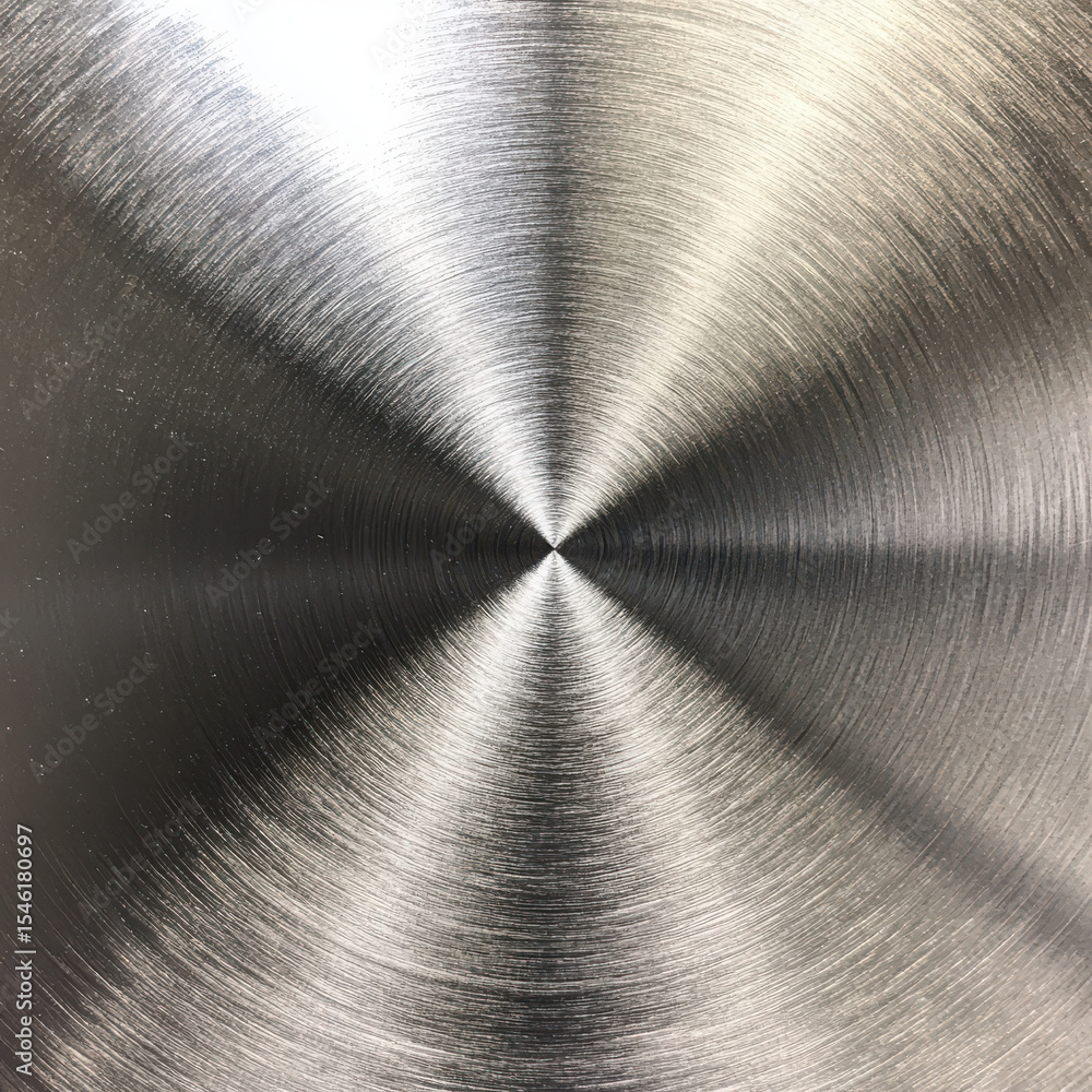 Poster brushed metal surface with concentric circular patterns originating from the center, abstract metall