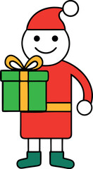 Flat Style Kawaii Christmas Character With Wrapped Gift F
