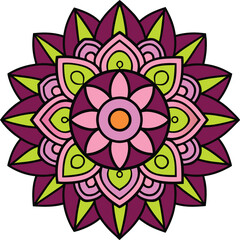 Intricate Floral Mandala Design with Geometric Patterns and Symmetrical Flower Elements