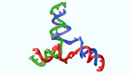 A 3d rendering of DNA three-way junction, a crucial structural motif found in various biological processes such as DNA recombination, repair, and replication.