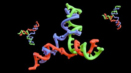 A 3d rendering of DNA three-way junction, a crucial structural motif found in various biological processes such as DNA recombination, repair, and replication.