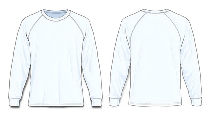 Long sleeve raglan t-shirt template. Front and back views. .