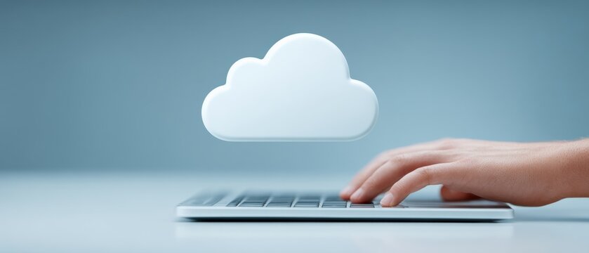 Cloud computing action digital workspace technology minimalist environment close-up viewpoint innovation concept