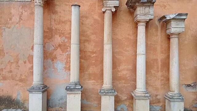 Architectural detail showing different styles of greek and roman columns