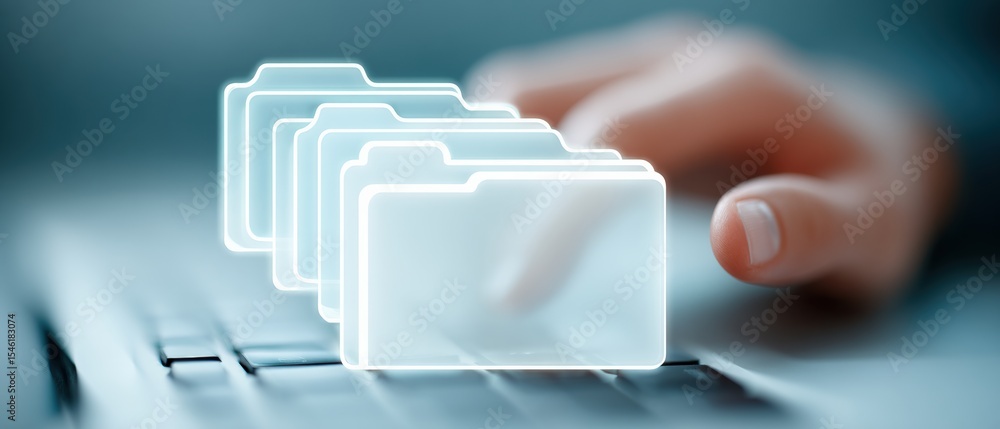 Poster digital file management system office workspace technology image modern environment close-up view ef