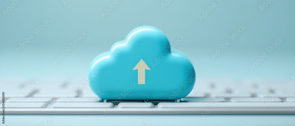 Poster cloud data upload action digital workspace illustration modern technology close-up view data managem