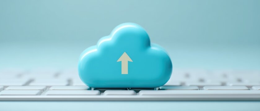 Cloud data upload action digital workspace illustration modern technology close-up view data management concept