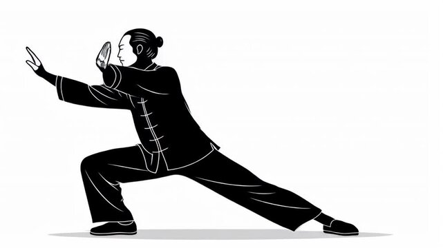 Stick Figure Demonstrating Martial Arts Postures on White Background