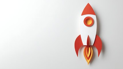 Fototapeta premium Rocket made from paper cutout, startup concept, background