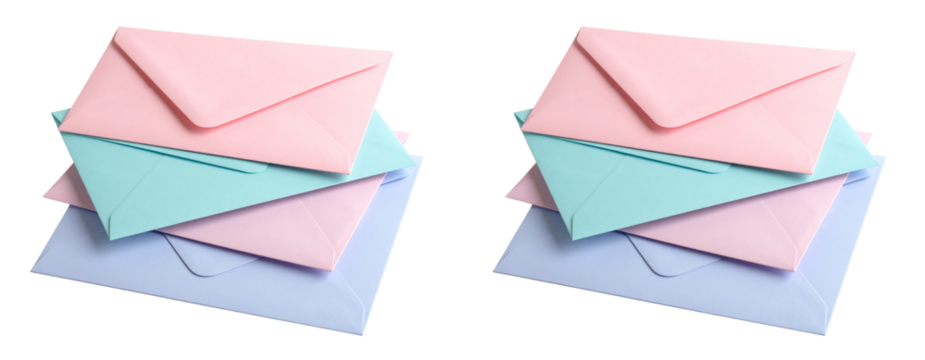 Stack of Colorful Envelopes in Pastel Tones, Isolated