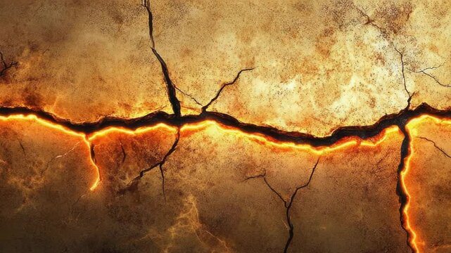 A close-up shot of a crack in the ground on a brown background