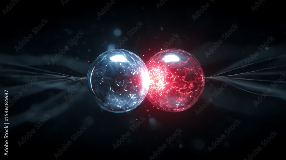 Poster subatomic proton particle collision, nuclear fusion concept