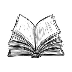 Open book sketch with pages spread on white background - Concept of icon sketch  