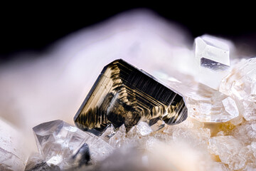 Black Brookite crystal. Specimen from Les crevasses, Jarrier, Alpes, France. Micro photography extreme close-up. microscope mineral crystal photography for Scientific use.