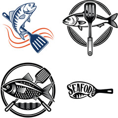 Delicious Seafood Grill Vintage Fish Illustrations for Restaurant Menus and Branding