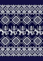 Fototapeta premium Seamless blue and white lace pattern with a vintage floral ornament design for a textile backdrop
