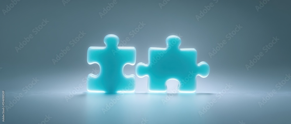 Poster puzzle pieces connecting in a modern studio illumination abstract art minimalist design close-up vie