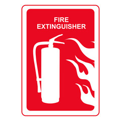 Fire extinguisher sign. White on red background. Perfect for Business concepts, backgrounds, backdrop, icon, sign, symbol, sign, label, badge, sticker and wallpaper.