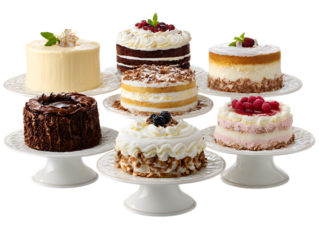 Assorted cakes decorated with vibrant icing layers