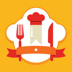Chef Hat Logo with Knife and Spatula – Cooking Badge Icon for Restaurant Branding