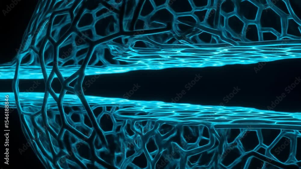 Poster intricate geometric pattern with glowing teal lattice structure