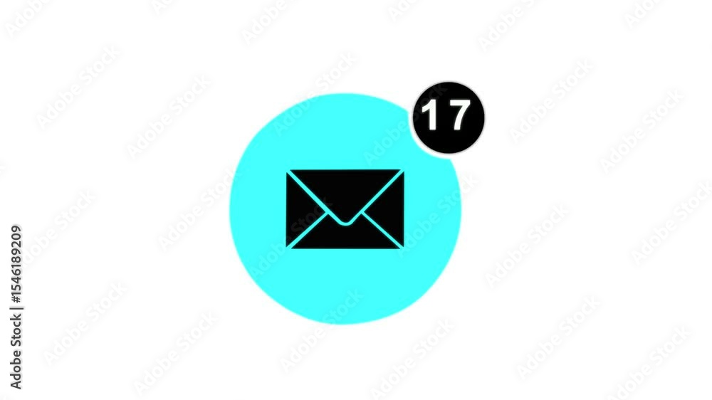Poster email messaging app icon appearing and then receiving many notifications symbol animation on white b