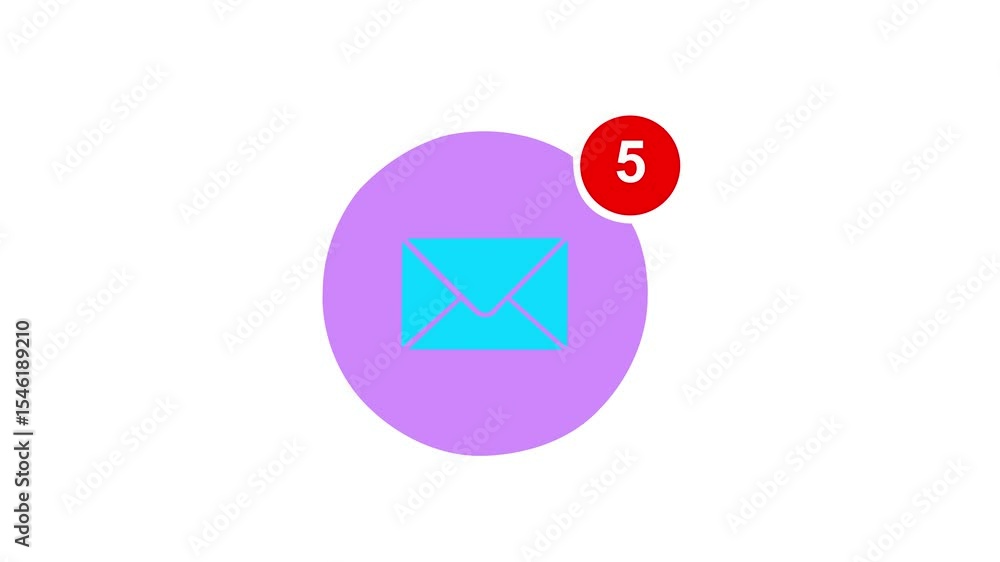 Poster email messaging app icon appearing and then receiving many notifications symbol animation on white b