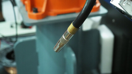 Laser welder.Close up of robot laser welding.