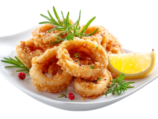 Crispy golden calamari served on elegant plate