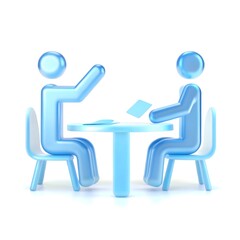 3D Blue Business Meeting Icon &ndash; Two People in Discussion at Round Table Representing Collaboration and Workplace Communication