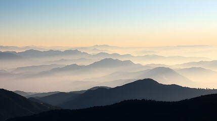 Obraz premium Vector illustration of mountains, ridge in the morning haze, panoramic view