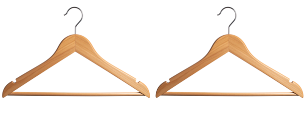 Wooden Clothes Hanger with Metal Hook, Isolated on Transparent Background